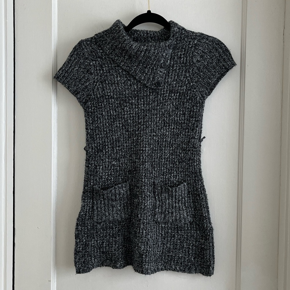 Y2K Twee Emo Short Sleeved Asymmetrical Cowl Tunic Top Mini Dress